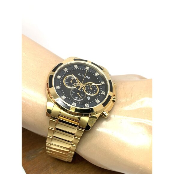 Bulova Men's Watch 97D121 Chronograph Gold Tone Stainless Steel Diamond Dial - Picture 5 of 14
